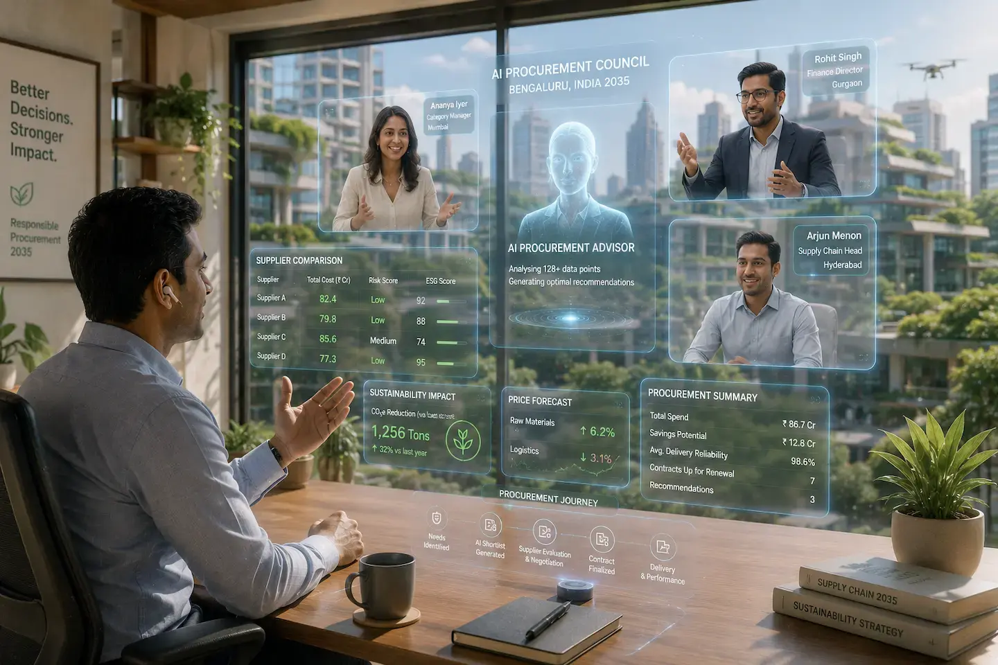person in digital futuristic meeting