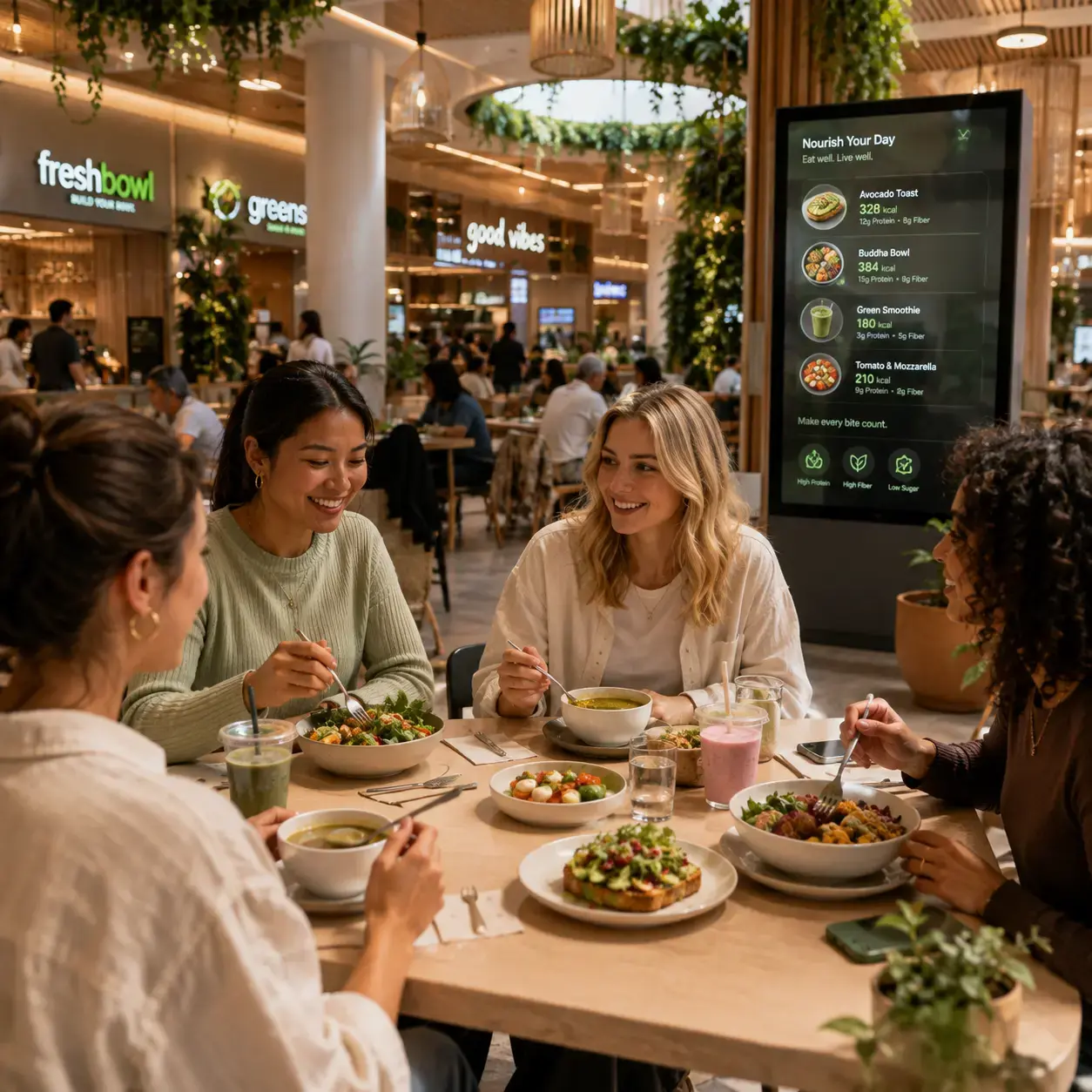 Group of girl friends eating lunch out