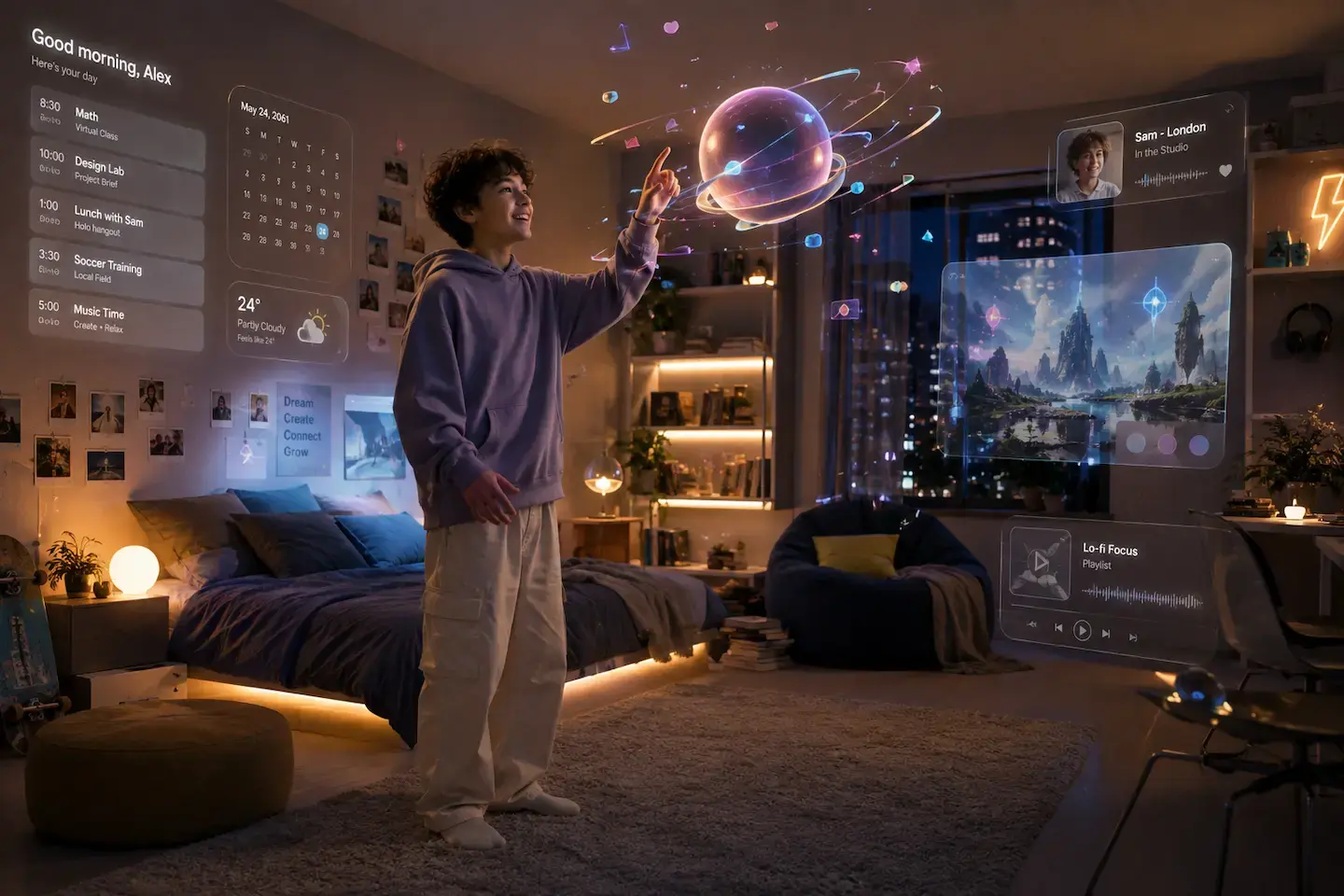 Child playing futuristic digital game