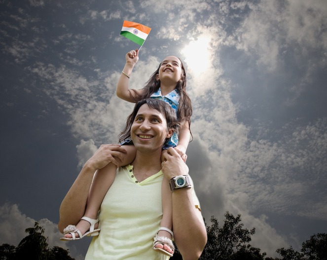 Parent and child with the Indian Flag